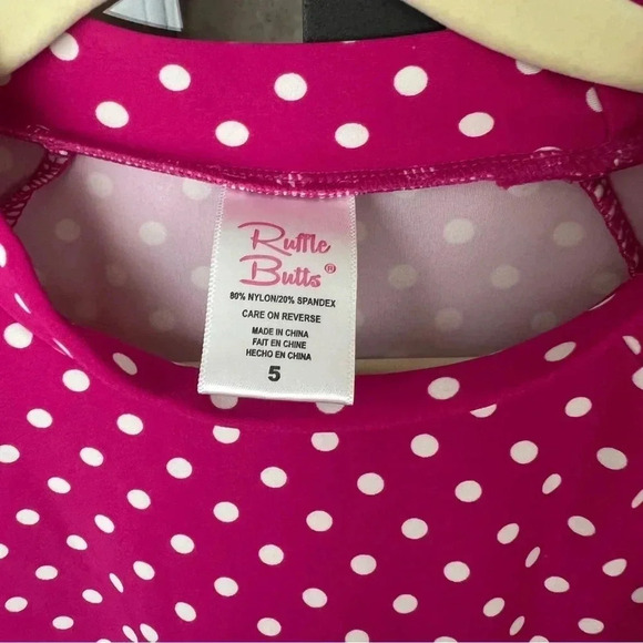 Ruffle Butts polka dots rashguard swimsuit top short sleeve toddler girl Barbie - Picture 4 of 4
